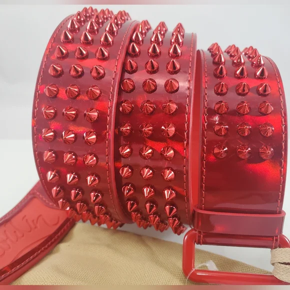 NWT$590 Louboutin Mens Loubi Sneaker Spiked Red Belt Sz 110cm, 44" - Picture 13 of 16